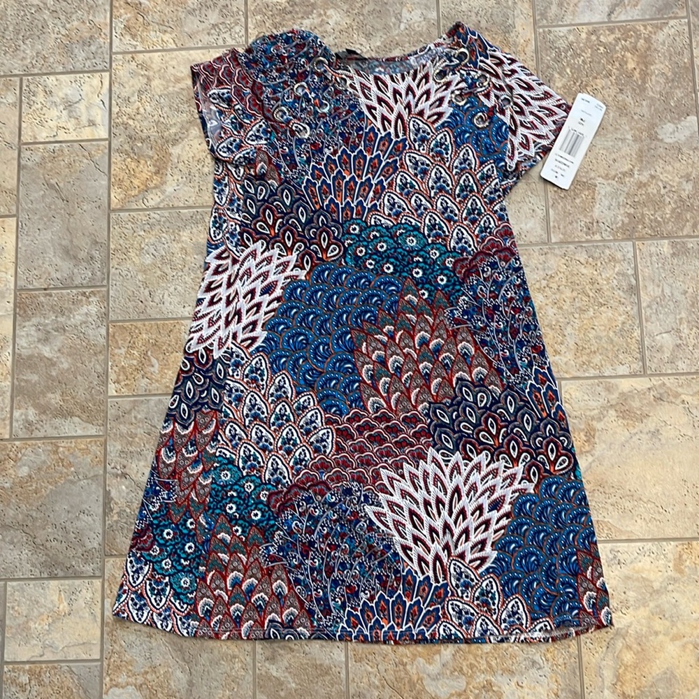 MSK Petite Printed Round-Neck Sleeveless Swing Dress